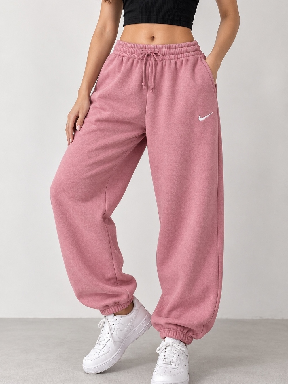 Nike Cotton Blend Baggy Fleece Joggers Elastic Waist Pockets M